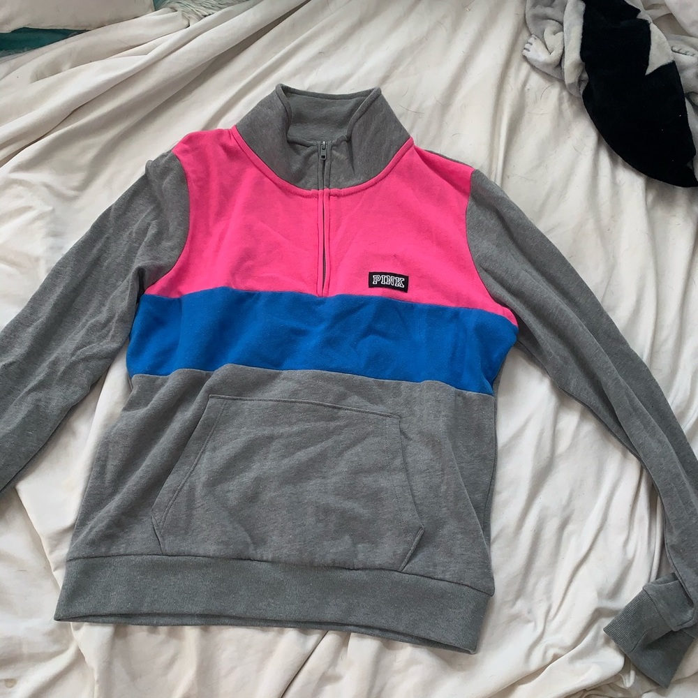gray pink and blue vs pink quarter zip